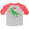 Santa Dino Christmas 3/4 Shirt, Heather/Red - Shirts - 1 - thumbnail