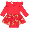 Reindeer Christmas Long Sleeve Tutu Bodysuit, Red - Onesies - 1 - thumbnail