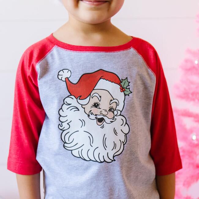 Retro Santa Christmas 3/4 Shirt, Heather/Red - Shirts - 2