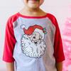 Retro Santa Christmas 3/4 Shirt, Heather/Red - Shirts - 2