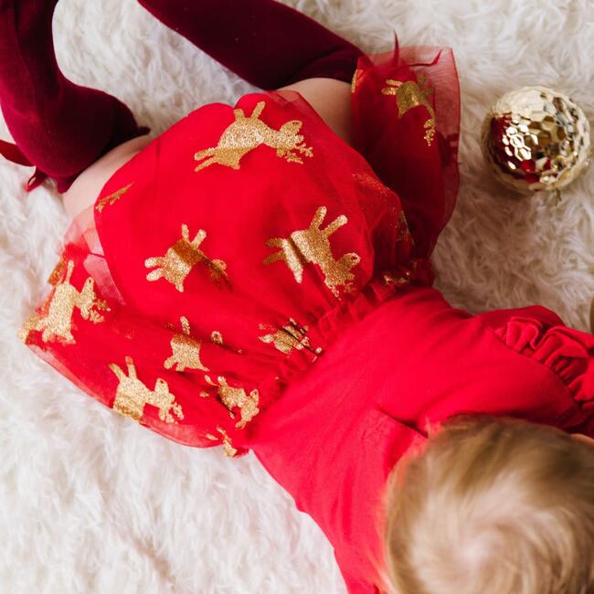 Reindeer Christmas Long Sleeve Tutu Bodysuit, Red - Onesies - 2