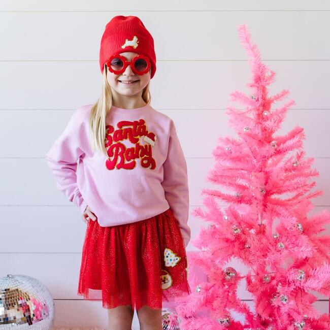Santa Baby Patch Christmas Sweatshirt, Pink - Sweatshirts - 3