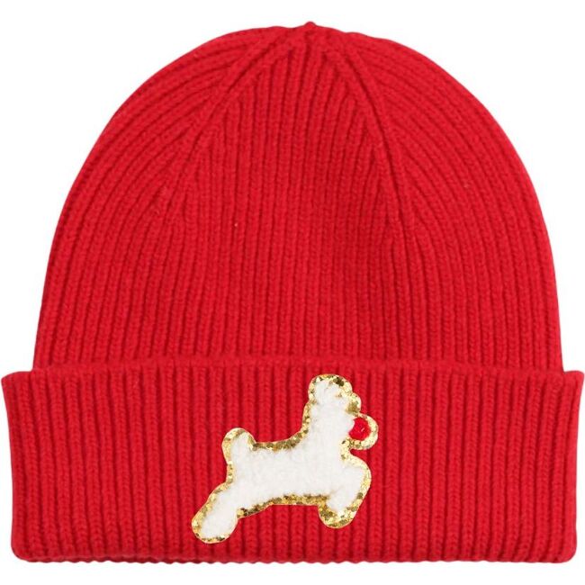 Reindeer Patch Christmas Beanie, Red