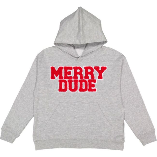 Merry Dude Patch Christmas Youth Hoodie, Grey