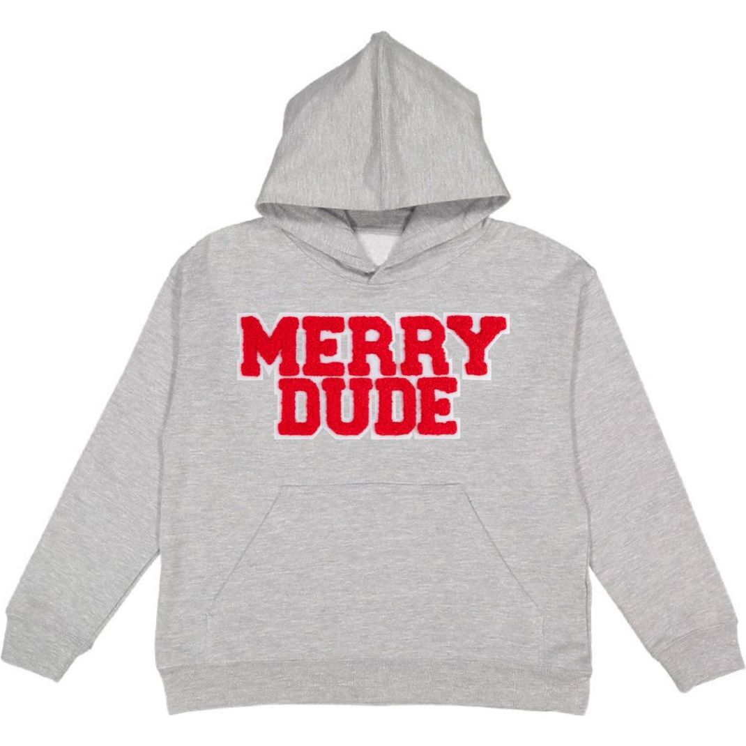 Merry Dude Patch Christmas Youth Hoodie, Grey - Sweatshirts - 1