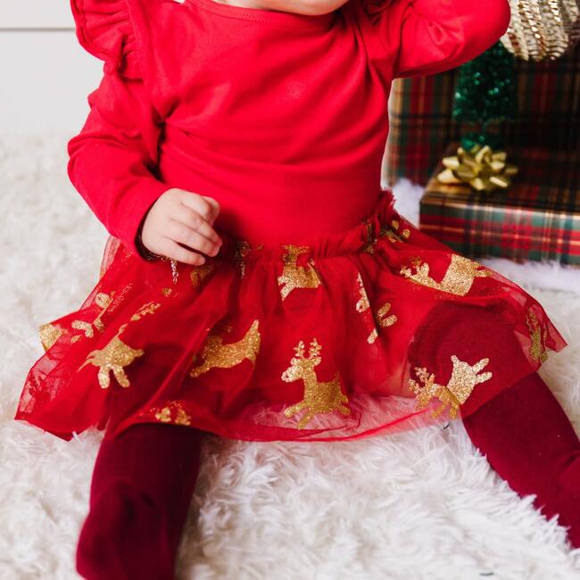 Reindeer Christmas Long Sleeve Tutu Bodysuit, Red - Onesies - 3