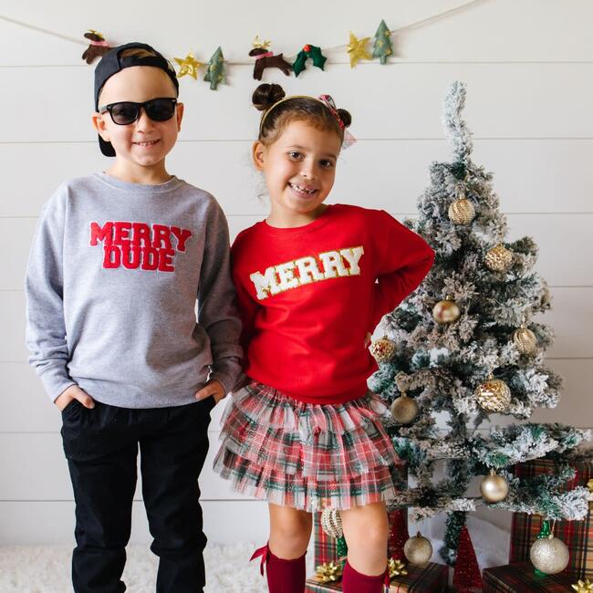 Merry Dude Patch Christmas Sweatshirt, Grey - Sweatshirts - 4