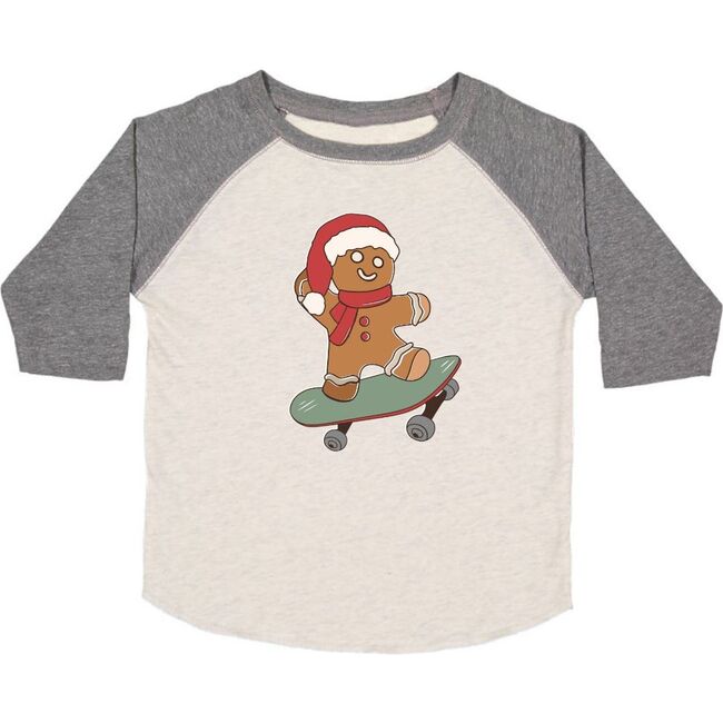 Gingerbread Skater Boy Christmas 3/4 Shirt, Natural/Heather