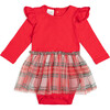 Christmas Plaid Long Sleeve Tutu Bodysuit, Red - Onesies - 1 - thumbnail