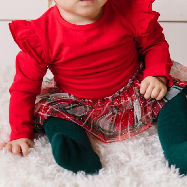 Christmas Plaid Long Sleeve Tutu Bodysuit, Red - Onesies - 2