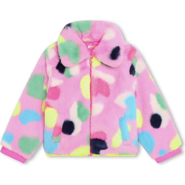 Heart Print Fleece Coat, Pink