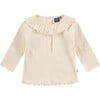 Long Sleeve Tee Shirt, Ruffled Collar, Crème - T-Shirts - 1 - thumbnail