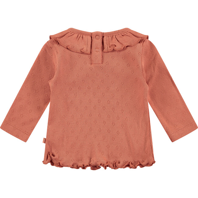 Long Sleeve Tee Shirt, Ruffled Collar, Burnt Orange - T-Shirts - 2