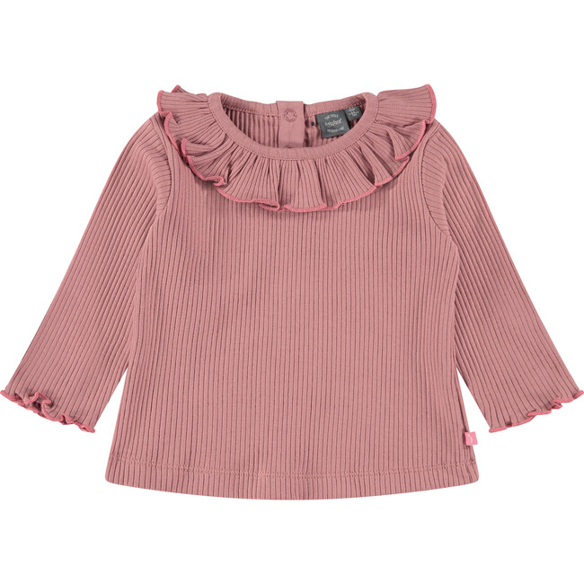 Long Sleeve Tee Shirt, Ruffled Collar, Blush Pink