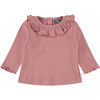 Long Sleeve Tee Shirt, Ruffled Collar, Blush Pink - T-Shirts - 1 - thumbnail