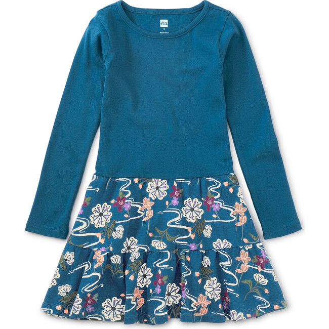 Tier Skirted Twirl Dress, Water Floral In Blue
