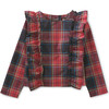 Ruffle Plaid Woven Top, Matsuri Plaid In Red - Shirts - 1 - thumbnail