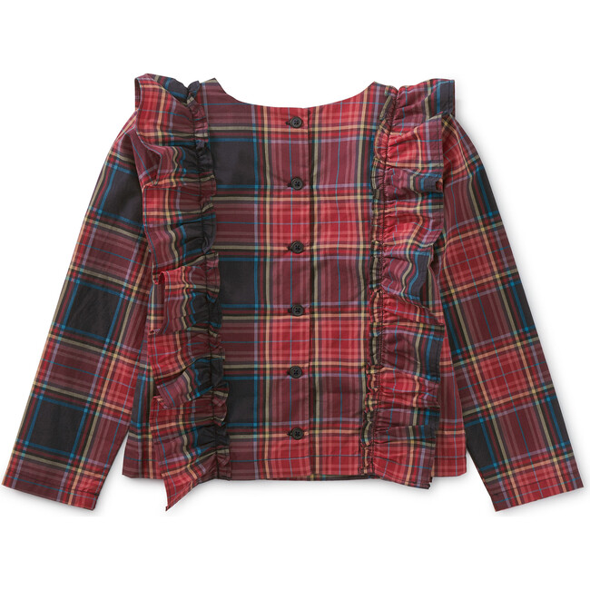 Ruffle Plaid Woven Top, Matsuri Plaid In Red - Shirts - 2