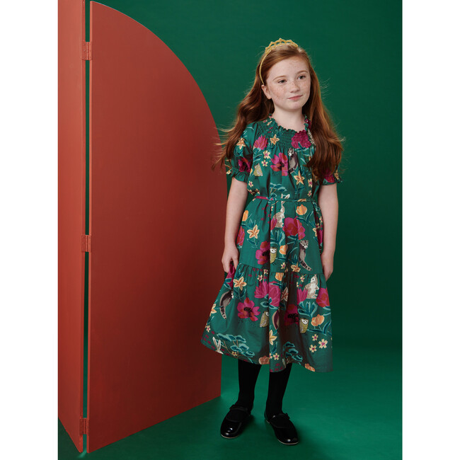 Puff Sleeve Tie Waist Dress, Forest Floral In Green - Dresses - 6