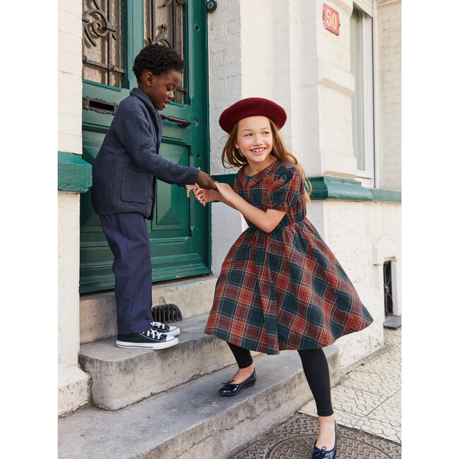 Puff Sleeve Collar Dress, Matsuri Plaid In Red - Dresses - 6