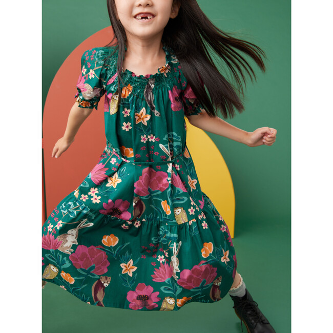 Puff Sleeve Tie Waist Dress, Forest Floral In Green - Dresses - 7