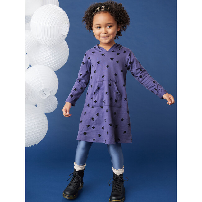 Hooded Pocket Dress, Mini Stars In Purple - Dresses - 2