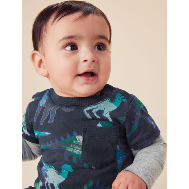 Layered Sleeve Baby Romper, Watercolor Dinosaurs - Rompers - 3