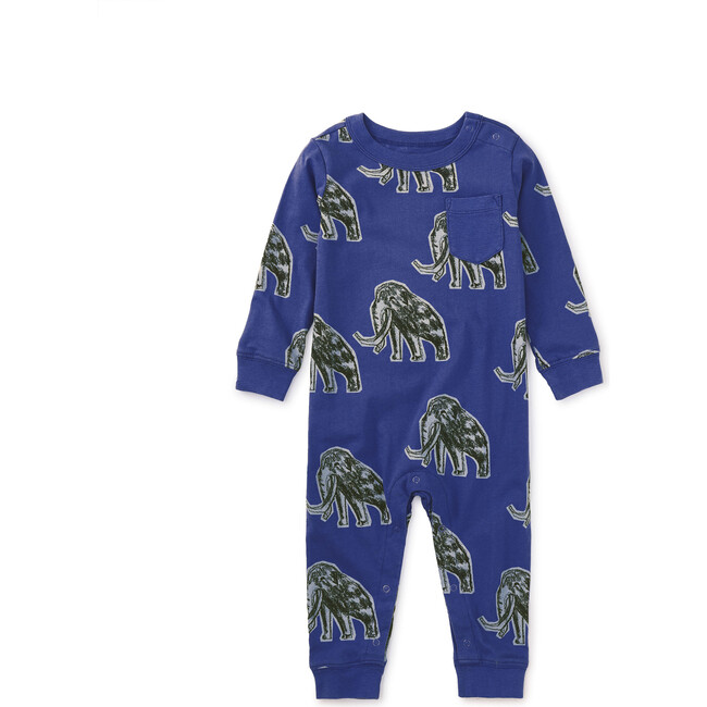 Long Sleeve Pocket Baby Romper, Wooly Mammoth Stamp