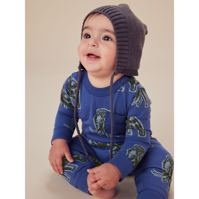 Long Sleeve Pocket Baby Romper, Wooly Mammoth Stamp - Rompers - 5