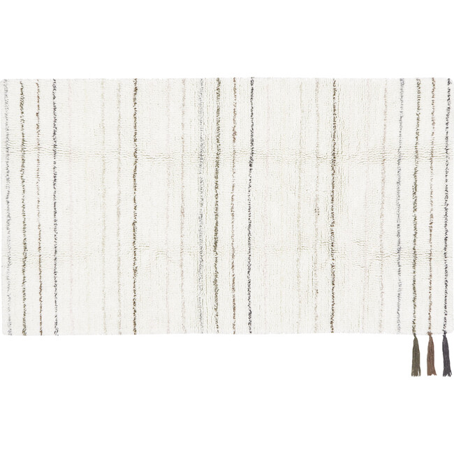 Aron Small Rectangular Woolable Rug With Tri-Color Tassels, White