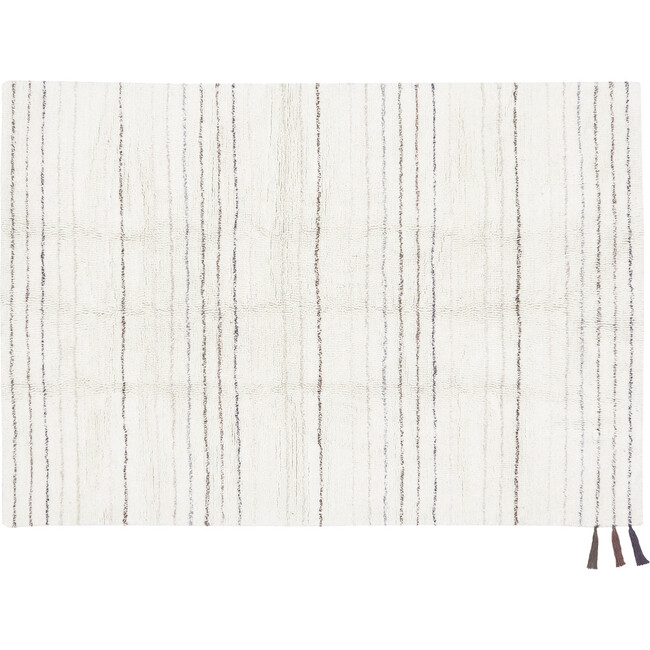 Aron Large Rectangular Woolable Rug With Tri-Color Tassels, White