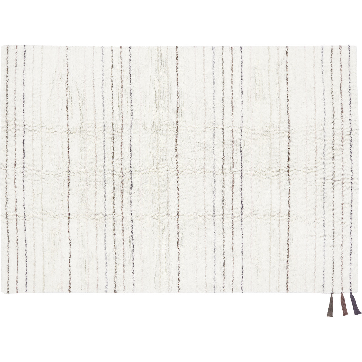 Aron Large Rectangular Woolable Rug With Tri-Color Tassels, White - Rugs - 1