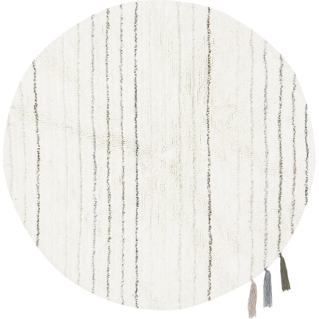 Arona Round Woolable Rug With Tri-Color Tassels, White
