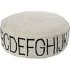 All Around Alphabet Round Wide Pouffe, Natural & Black - Kids Seating - 1 - thumbnail