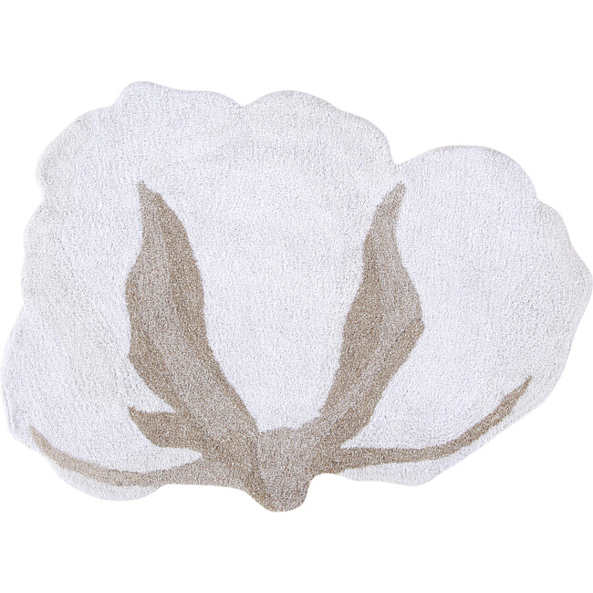 Cotton Flower Washable Rug, White