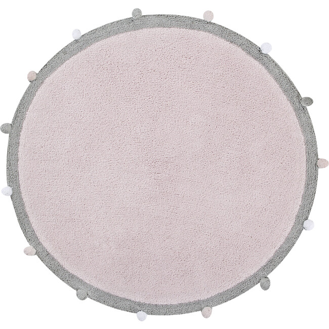 Bubbly Round Rug With Pom Poms, Soft Pink & Grey