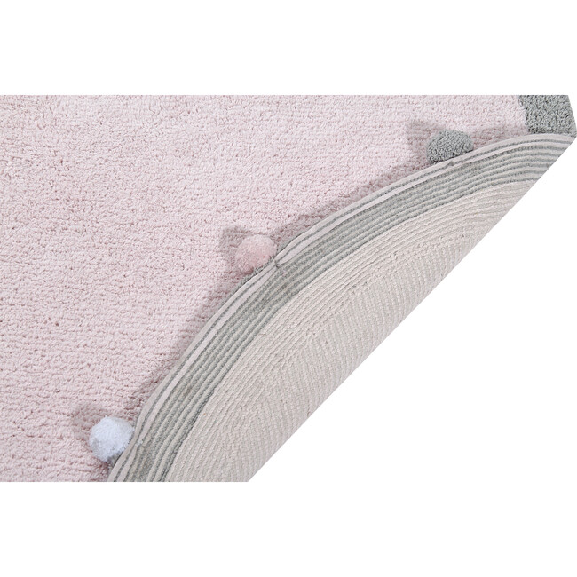 Bubbly Round Rug With Pom Poms, Soft Pink & Grey - Rugs - 4