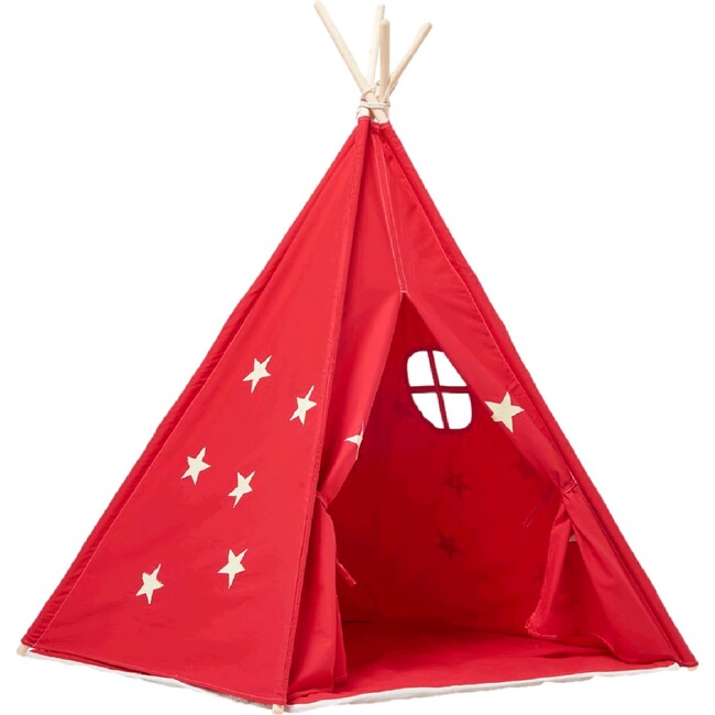 Fluorescent Stars Play Tent With Cushion, Red