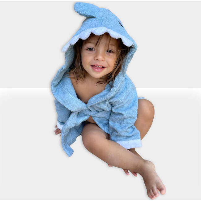 Shark Small Cotton Baby Bathrobe, Blue - Bathrobes - 2