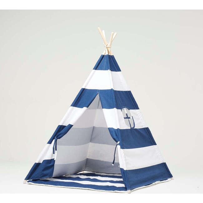Striped Play Tent With Cushion, Blue & White - Play Tents - 2