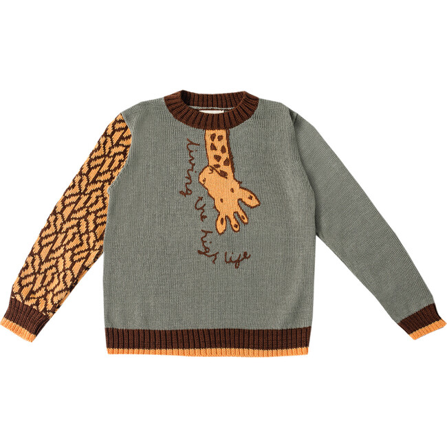 Giraffe Embroidered Sweater, Dark Sea Green