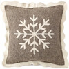 Handmade Christmas Pillow in Hand Felted Wool - Big Snowflake on Gray - 20" - Decorative Pillows - 1 - thumbnail