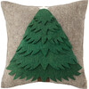 Handmade Christmas Pillow in Hand Felted Wool - Green Tree on Gray - 20" - Decorative Pillows - 1 - thumbnail