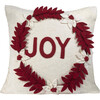 Hand Felted Wool Christmas Pillow - JOY Wreath on Cream - 20" - Decorative Pillows - 1 - thumbnail