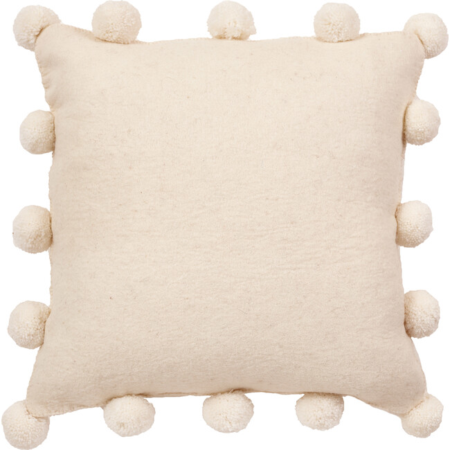 Cream Pom Poms on Cream - Hand Felted Wool Pillow - 20"