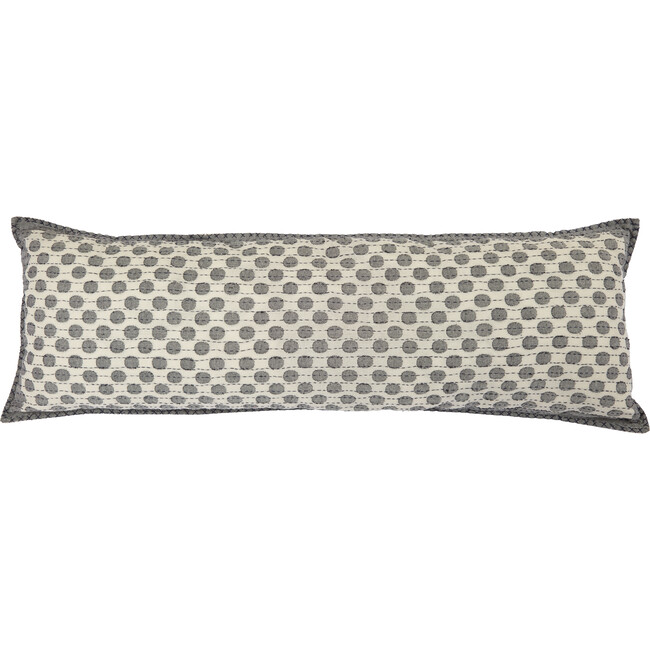 Artisan Hand Loomed Cotton Lumbar Pillow, Grey Dots