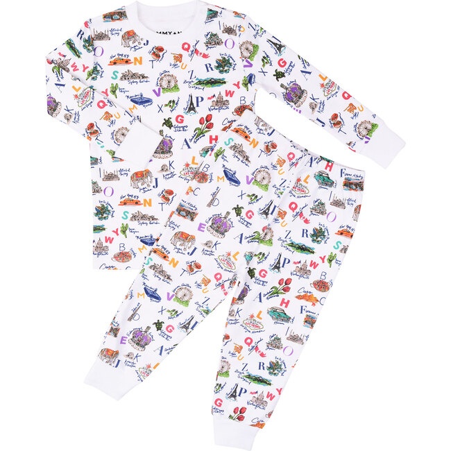 Alphabet World Pajama Set, Blue - Pajamas - 1