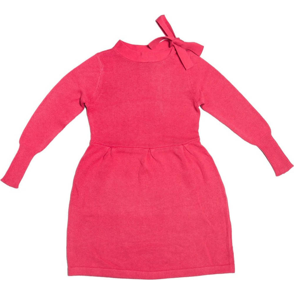 Classic Ribbon Bow Tie Neck Long Sleeve Pleat Waist Dress, Raspberry - Dresses - 1