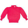 Ruffle Collar Ribbed Hem Long Puff Sleeve Jumper, Raspberry - Sweaters - 1 - thumbnail