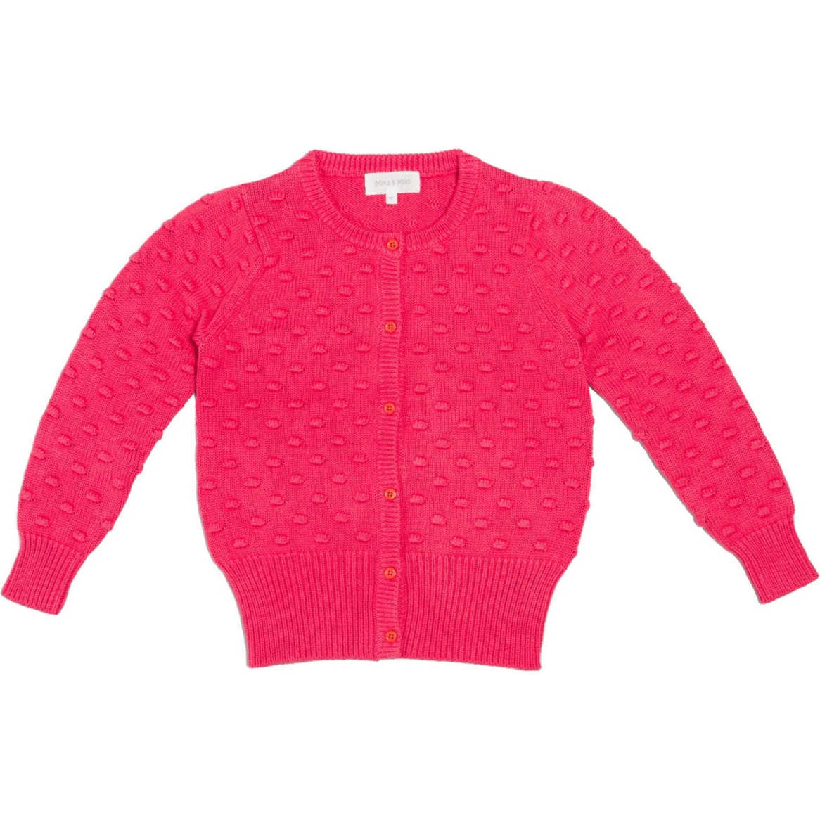 Popcorn Knit Long Sleeve Ribbed Cuff Cardigan, Raspberry - Cardigans - 1